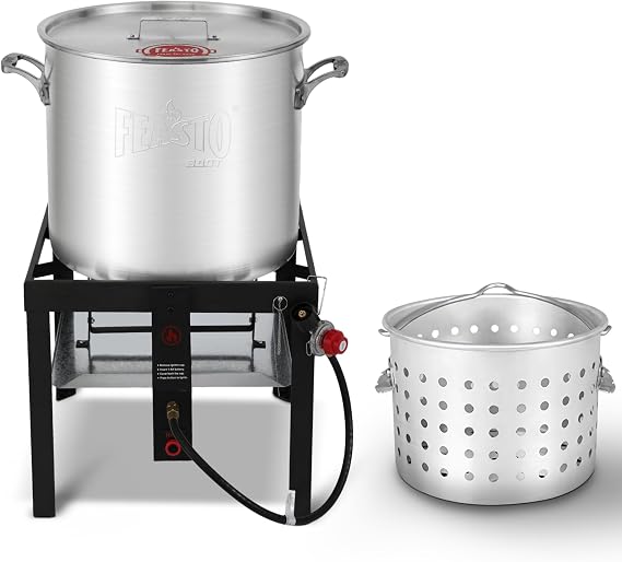 Feasto 80QT Seafood Boil Pot with Basket and Burner for Outdoor Cooking