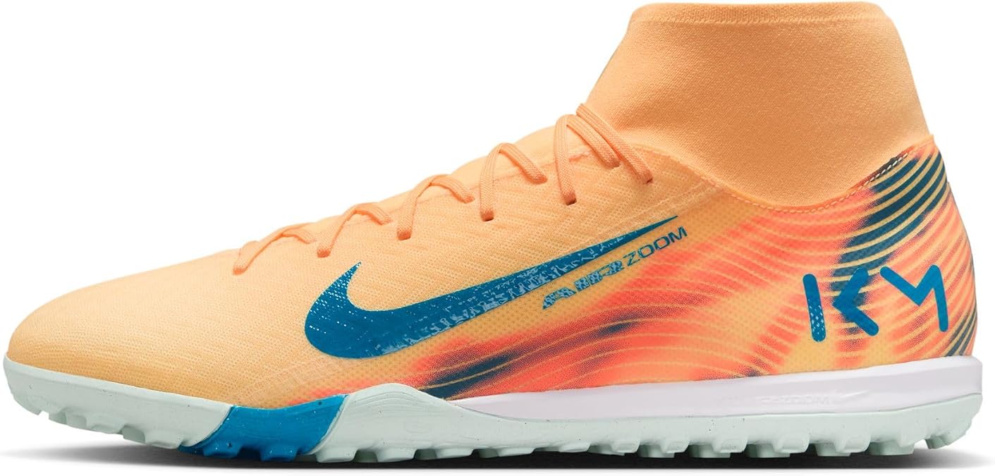 NIKE Mercurial Superfly 10 Academy Kylian Mbappé TF High-Top Football Boots FQ8333, Melon Tint Neo Turq Igloo, 9.5 UK