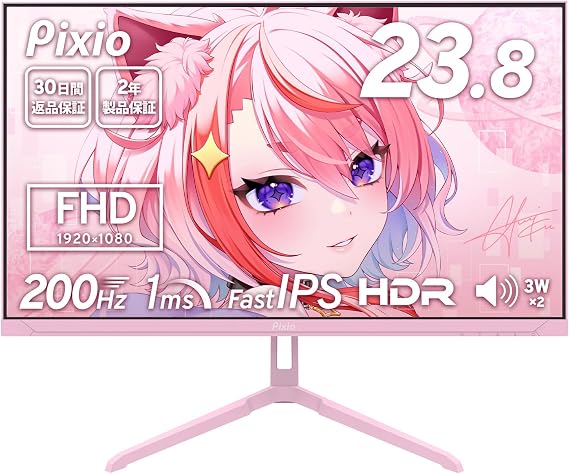 Pixio PX248 Wave Gaming Monitor, 23.8", 200 Hz Refresh Rate, FHD, Built-in Speakers, Pastel Pink