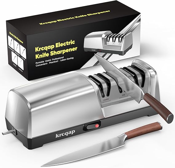 Electric Knife Sharpener for Kitchen Knives, 3-Stage, Fast, Repair, Polish