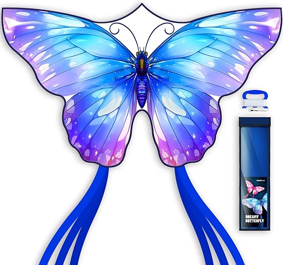 SGftre 2 Piece Set Butterfly Kites for Kids and Adults，Easy to Fly Outdoor Toy for Boys and Girls, for Children, Ideal for Beach and Outdoor Activities (Pink +Blue Dreamy Butterfly, 2)