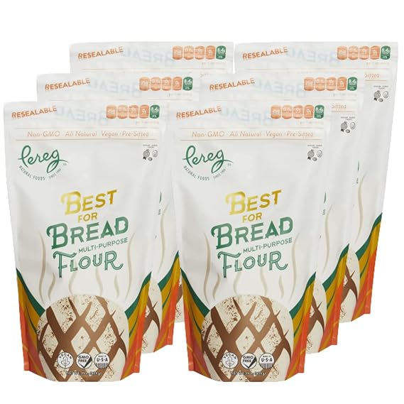 Pereg Bread Flour - (15 Oz x 6 Pack) - Multi-Purpose Flour - Unbleached Bread Flour - High Gluten Bread Flour - Perfect for Making Sourdough Bread Loaves, Pizza Dough, Baking, Cookies, Cakes, Pre-Sifted