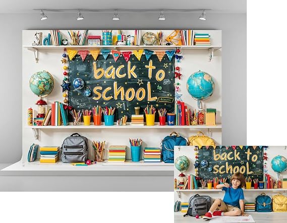 Kate 7x5ft Back to School Backdrops for Photography Schoolbag Globe Background Books Stationery Backgrounds Baby Love Study Banner Studio Backdrop