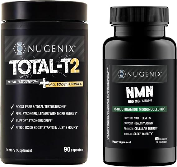 Nugenix T2 and NMN - Total Testosterone Booster, Nitric Oxide Booster, NMN Supplement, Boost NAD+ Levels, Cellular Function, Boost Nitric Oxide,
