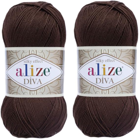Alize Diva Silky Effect 100% Microfiber Acrylic Yarn Thread Crochet Art Lace Craft Lot of 2 skeins 200gr 766yds Hand Knitting Yarn (26)