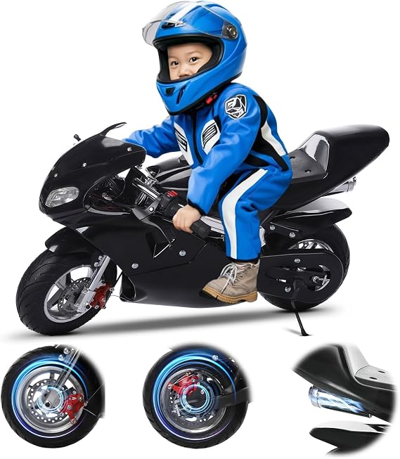 Gas Motorcycle for Kids, 50CC Kids Dirt Bike, Powerful 2-Stroke Pocket Bike, Pocket Gas Motorbike with 1.25L Tank, Mini Motorcycles with Dual Headlights Brakes & Rubber Handlebar Road-Racing