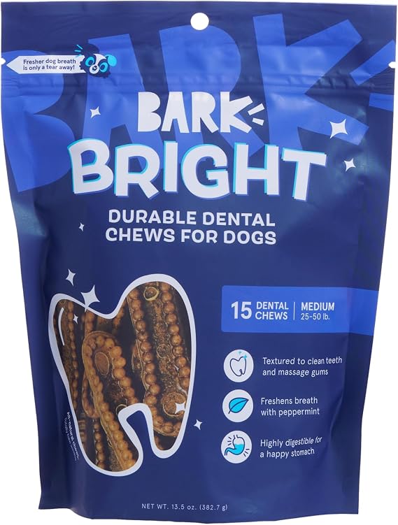 BarkBox Bright Durable Dental Chew Sticks for Dogs - Made for Tough Chewers, Medium Breeds (15 Chews) | For Medium Breeds (25-50 lbs)