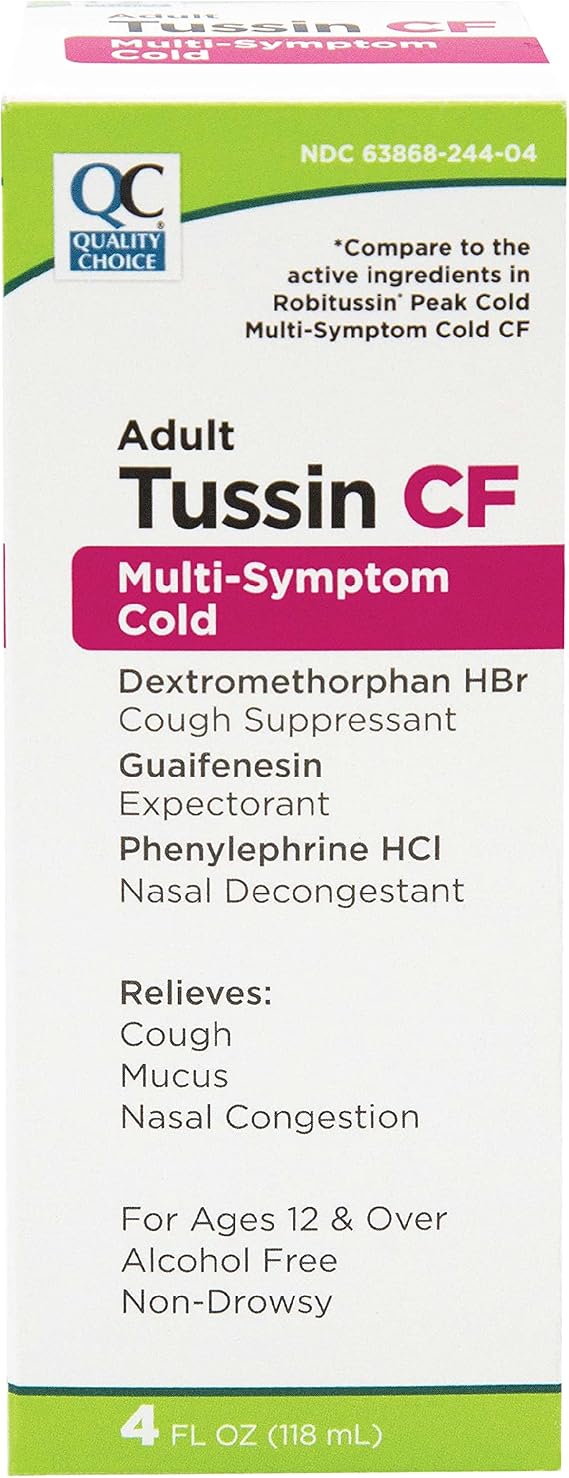 Quality Choice Non-Drowsy Tussin CF Multi-Symptom Cold Relief 4 Oz (Pack of 1)