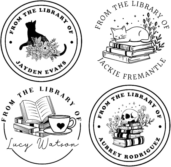 Book Embosser Personalized Teacher Stamp | Custom Ex Libris This Belongs to from The Library of | Classroom Kids School Label Reading Gift Tool | Wood Handle Self-Inking 1.6"
