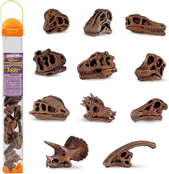 Safari Ltd Dinosaur Skulls TOOB - 11 Mini Figurines Including Velociraptor, Brachiosaurus, Oviraptor, Triceratops, Tyrannosaurus Rex and More - Educational Toy Figures for Boys, Girls & Kids Ages 3+