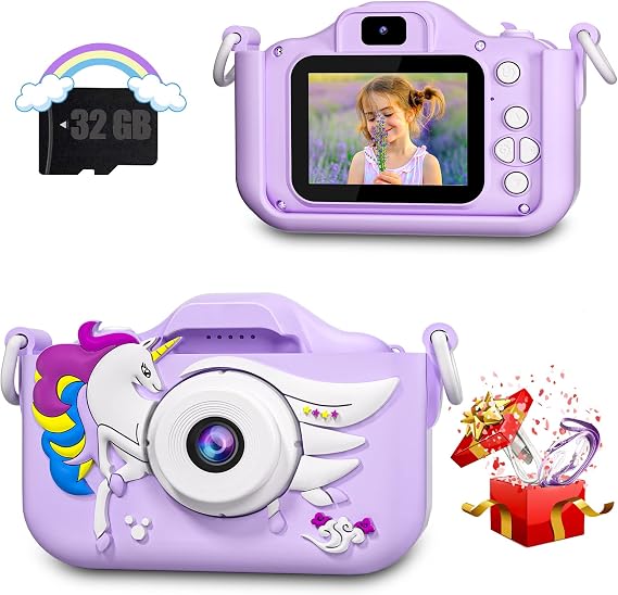CIMELR Kids Camera, Kids Camera, Toy Camera, 1080P HD Video Camera, Includes 32GB Memory Card, 2.0 Inch IPS Screen, 4x Zoom, USB Charging, Dual Lenses, Silicone Protective Case, Recording Selfie