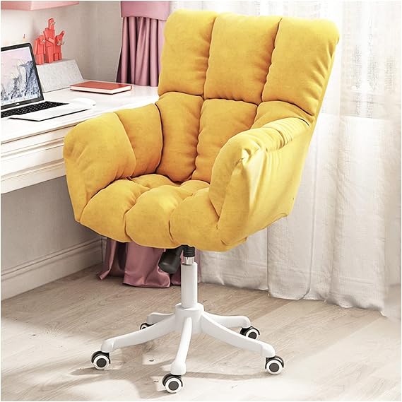 Swivel Desk Chair Modern High Back Linen Desk Chair, Upholstered Office Chair with Lumbar Support, Arms and Wheels, Swivel Adjustable Home Vanity Chair for Home Office Chair