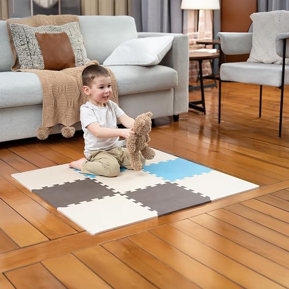 MioTetto Baby Play Mat, Comfortable Playtime Mat Portable Foam Floor Tiles, Safe Baby mat for Floor for Crawling & Development, Soft Play mat for Babies, Stylish Interlocking Foam Tiles