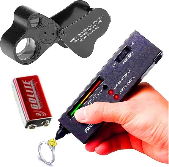 High Accuracy Diamond Tester Jewelry Diamond Detector Gem Diamond Tester Pen 30X 60X Illuminated Eye Loupe Mini Led Foldable Magnifying Jewelry Distinguish Tool (Black Tester, Black Loupe)