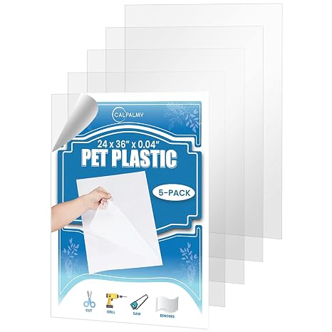 5 Packs of 24x36x0.04 PET/Plexiglass Panels | Unbreakable and Lightweight Substitute for Glasses | Great Use for Sneeze Guard Greenhouse, Poster Frames, Cricut Cutting | Safe for Children and Adults