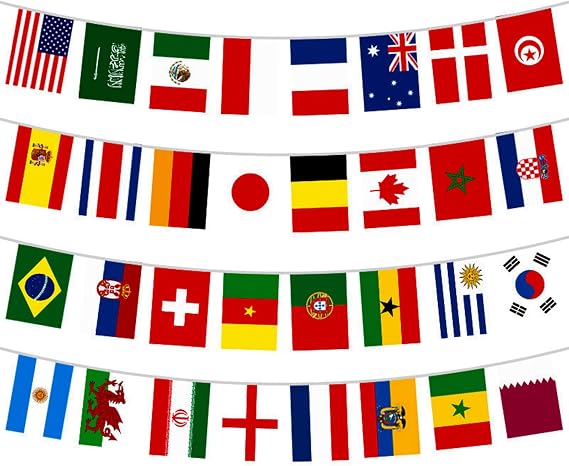 Fifa World Cup Flags Bunting 2026 with 32 World Country Flag,32ft/10m International Flags Bunting Banner for Fifa World Cup Football 2026 Bar Club Garden School Euro Football Tournament Decorations