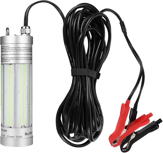 300W Underwater LED Fishing Light, 36000 Lumens Super Bright IP68 Waterproof Fish Attractor Lamp, Durable Aluminum Alloy Night Fish Bait Lamp for Saltwater Freshwater (Green) [Energy Class A++]