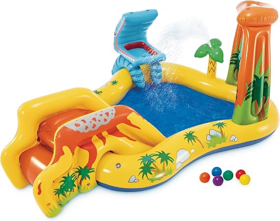 INTEX 57444EP Dinosaur Inflatable Kiddie Pool: Inflatable Kids Pool with Water Sprayer and Slide Kids Playhouse 98" x 75" x 43" Ages 2+