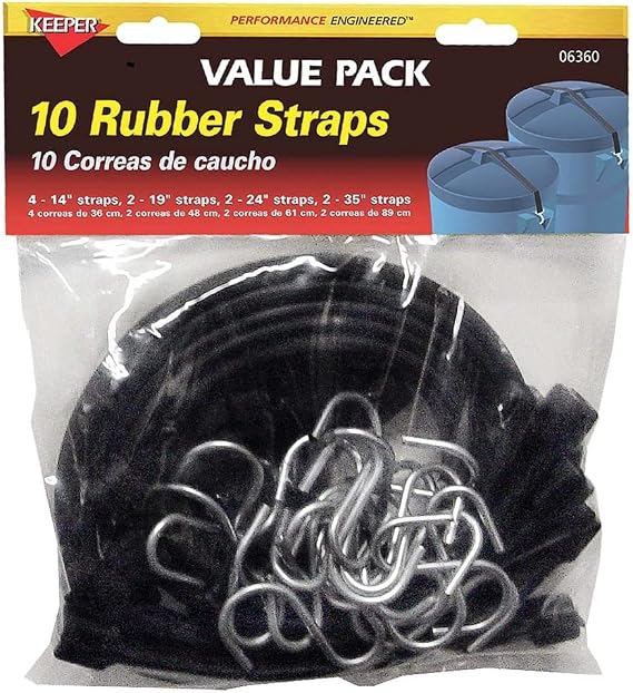 Keeper Hampton PROD Keeper - Assorted EPDM Rubber Cargo Straps, 10 Pack - 14, 19, 24", and 35 - for Tarps, Flatbeds and Trucks