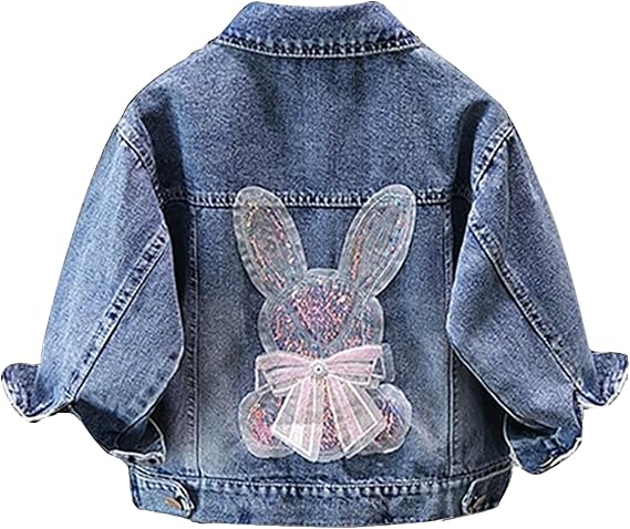 ASHER FASHION girls denim jacket Girls Sequin Outerwear Embroidery Denim Jacket