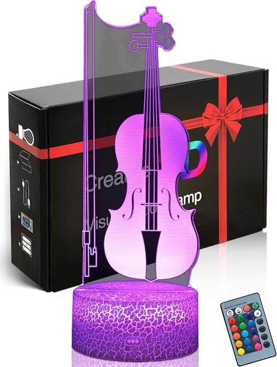 3D Mood Lamp Illusion Violin Cello LED Night Light Violin Table Lamp 16 Colors Change with Remote,Gifts for Holiday,Bedroom Decor
