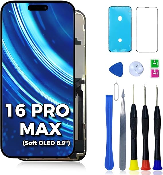 LCD iPhone 16 Pro Max用 スクリーン 交換用 ソフト OLED iPhone 16 promax LCD ディスプレイ スクリーン デジタイザー 6.9インチ 3D タッチ アセンブリ 修理部品 A3084、A3295、A3296、A3297用