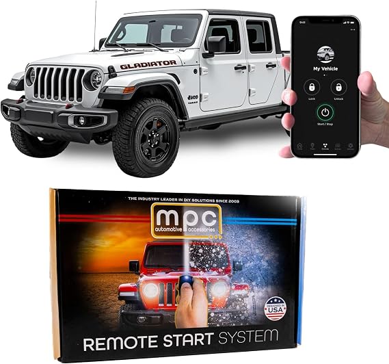 MPC Phone App Controlled Starter Kit Compatible with Jeep Gladiator 2020-2024 || Jeep Wrangler 2018-2024 || Plug N Play || Press OEM Key Fob 3X Lock To Start || USA Tech Support