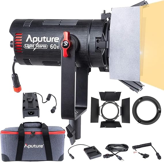 Aputure LS 60X Led Spot Light,Light Storm Bi-Color Focusing Photo Video Lights 30000lux @1m,Built-in 9 Lighting FX, Support NP-F970 Battery,with Barn Doors Support Sidus APP Control