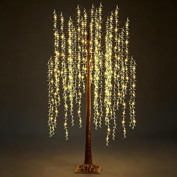6FT Lighted Weeping Willow Tree Plug-in, Artificial Faux Willow Tree with Light for Home Bedroom Living Room Decor, Light Up Trees for Wedding Party Halloween Christmas Indoor Outdoor Decoration