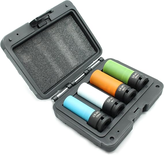 TEMO 4p Wheel Impact Socket 1/2" Drive 3.35" Long: 15-M17-M21-22 | Impact-Rated Chromoly Steel | Non-Marring Impact Socket | Compatible With Hand, Electric And Air Tools