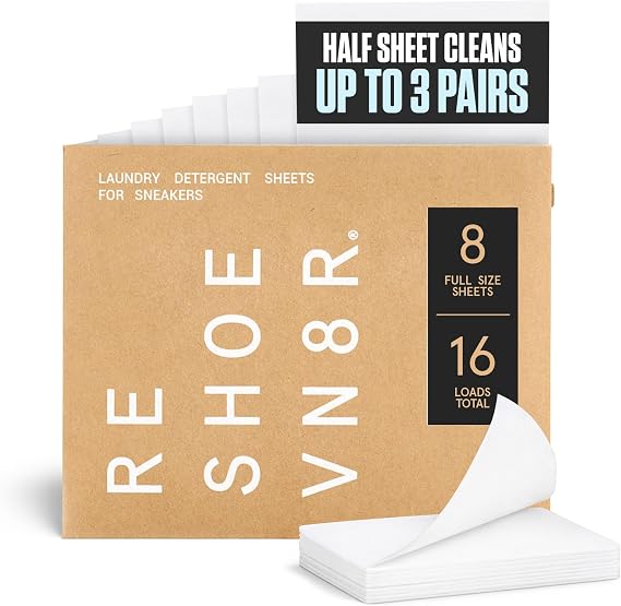 RESHOEVN8R Shoe Wash Detergent Laundry Sheets - 16 Loads, Cleans 48 Shoes | Eco-friendly formula safe on all shoes, laces & materials, for use in the washing machine