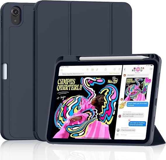 Case for iPad (A16) 11th Generation 11-inch 2025, DJ&RPPQ with Pencil Holder-[Auto Wake/Sleep] Slim Folding Stand Cover with Soft TPU Back Cover -Navy Blue