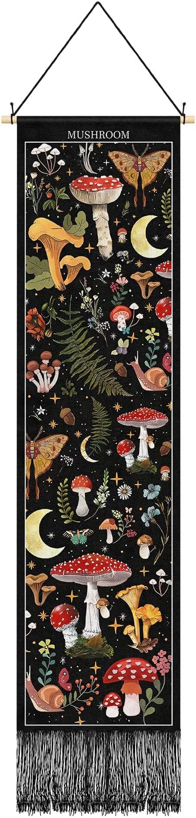 Tegeme Vintage Tapestry 52'' x 13'' Long Vertical Wall Hanging (Mushroom)