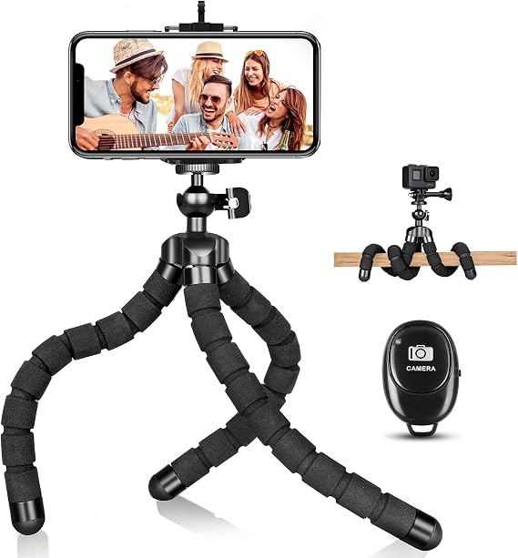 Flexible Octopus Cell Phone Tripod with Wireless Remote & Phone Clamp, Adjustable Portable Mini Tripod Compatible with iOS & Android Phones for Selfies, Vlogging and Video Recording