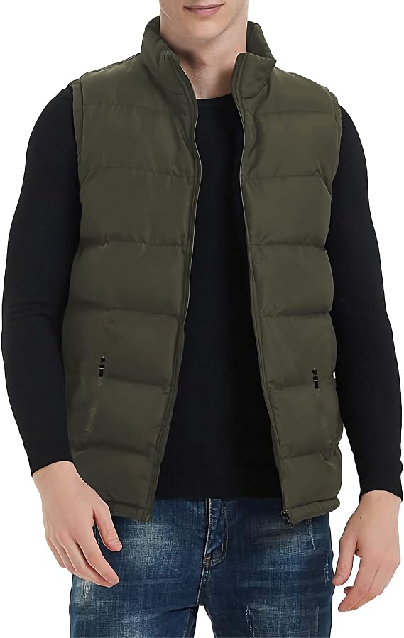 TUVEKE Men's Puffer Vest Water-Resistant winter outdoor Zipper Sleeveless Warm puffey jacket Size M To 5XL(Multicolor)