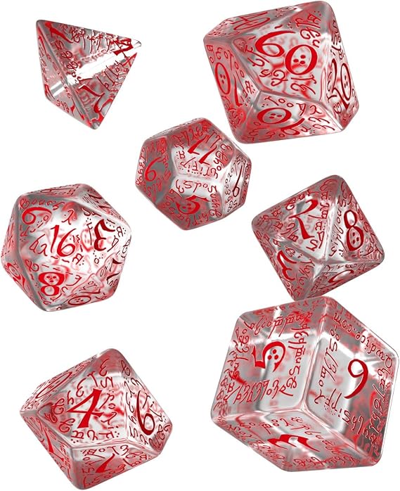 Q Workshop Elvish Dice Transparent/Red (7) Board Game, Multicolor