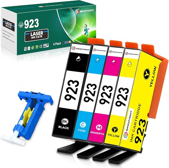 923 Ink Replacement for HP 923 Ink Cartridges Without Chip 923 Ink Compatible for hp Printers OfficeJet 8122e OfficeJet Pro 8135e 8138e 8139e(4-Pack Black Cyan Magenta Yellow)