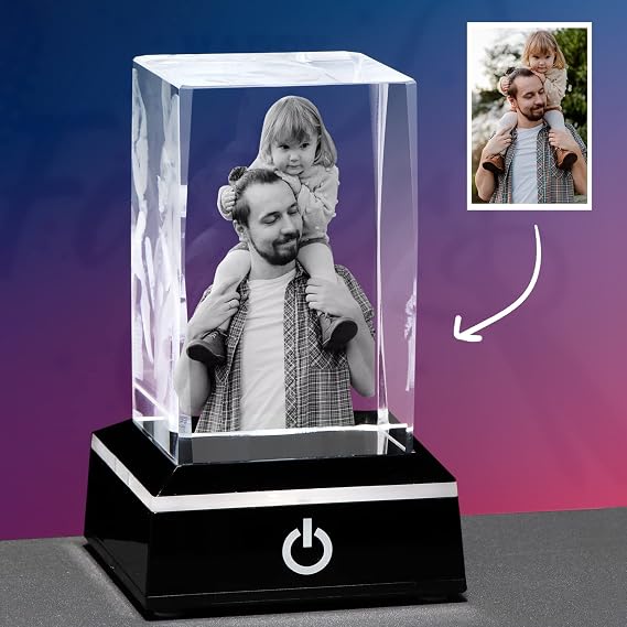 3D Crystal Photo - Rectangle Crystals Picture Engraved, Personalized & Custom Anniversary Unique Gift for Wife Couple Her Women Gifts (with Led Lights Base) Christmas Romantic Women Gift