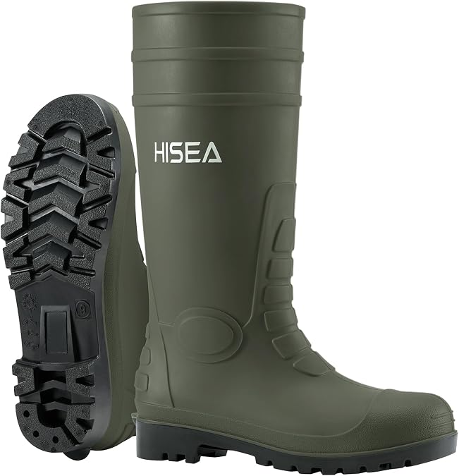 HISEA Men's Rain Boots with Steel Shank Waterproof PVC Rubber Boots