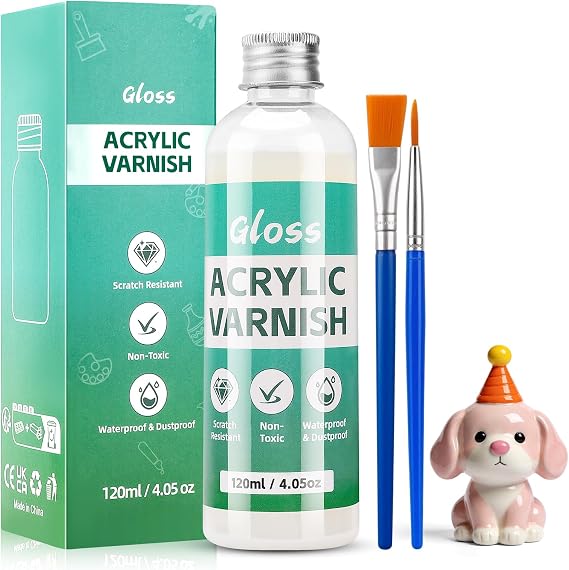 Air Dry Clay Glaze, Clay Varnish for Air Drying Clay, Clear Acrylic Varnish for Craft Pottery Waterproof Gloss Finish,Prevent Clay Cracking, Scratches(120ml)