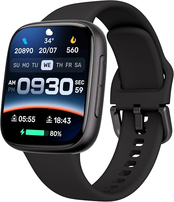 Smartwatch for Men and Women AMOLED Ultra Clear Display 3ATM Waterproof for Swimming Fitness Watch with Phone Function Heart Rate Monitor Sleep Monitor 100 Sports Modes Compatible Android iOS Black