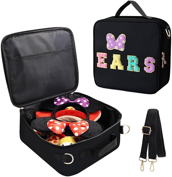 Chenille Letter Bow Mouse Ears Travel Case for Girls Women Kids Adults
