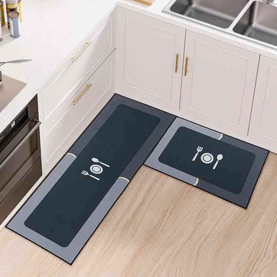 Fecialy Kitchen Rug Set 2 Piece Non Slip and Anti Fatigue Kitchen Mat, Thickened Silicone Backing Floor Mats Washable Mats and Rugs for kitchen,