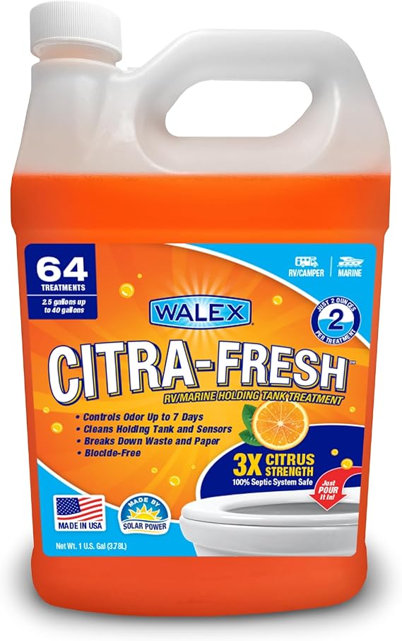 Walex Citra-Fresh Liquid RV Toilet Treatment - Citrus Scent, 1 Gallon | Controls Black Tank Odors Immediately; Fresh Citrus Fragrance; Just Pour In & Add Water