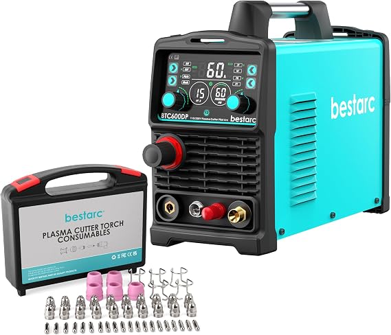 bestarc BTC600DP Pilot Arc Plasma Cutter, 50Pcs AG60P Plasma Cutter Torch Consumables with Box