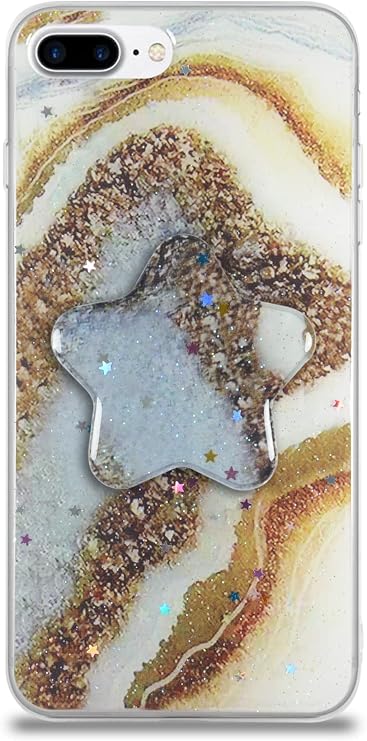 KZY Contact Apple iPhone 8 Plus Compatible Cover Marble Patterned Silicone Case with Pop Socket - Gold