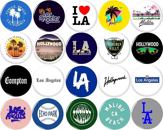 Panic Buttons LOS ANGELES x 20 NEW 1 inch (25mm) buttons pins badge California Hollywood Malibu Venice Beach