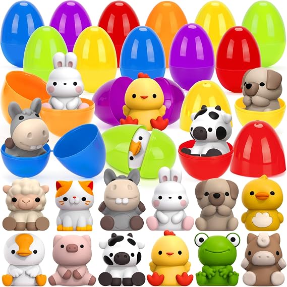 Plastic Easter Eggs with Animal Finger Puppets for Surprise Eggs Hunt, Prefilled Easter Eggs with Toys Inside for Kids Toddlers, Easter Basket Stuffers Gifts Party Favors and Classroom Prize Supplies