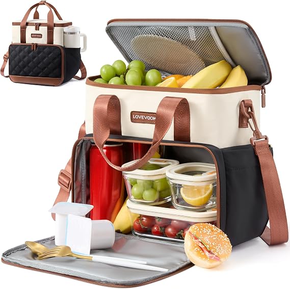 LOVEVOOK Insulated Lunch Bag for Women Men, Large Double Deck Lunch Box