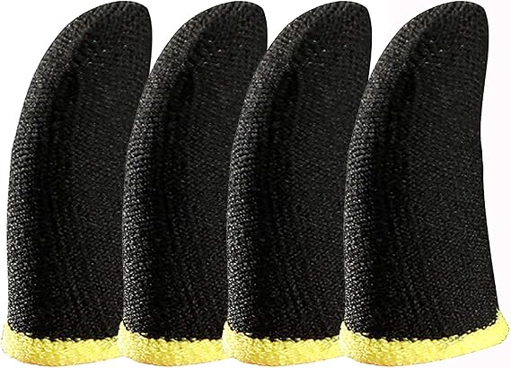 HUAYUWA 2 Pairs Termproof Finger Gloves Seamless Touch Screen Game Controller Thumb Arms for PUBG Phone Game Accessories, Black + Yellow